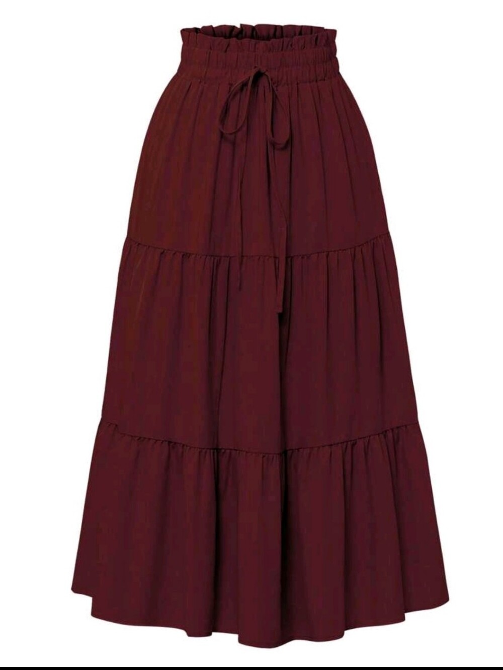 SHEIN Wine Tiered Maxi Skirt with Drawstring Waist
